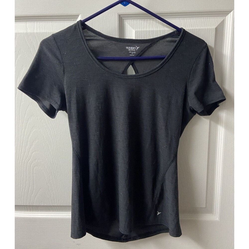 Old Navy Womens Workout Top Womens Small Black Pullover Knit Jersey Keyhole Back